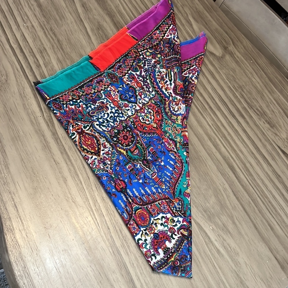 90’S COLORFUL SCARF WITH COLORBLOCK AND RAW HEM OUTER - Picture 8 of 14
